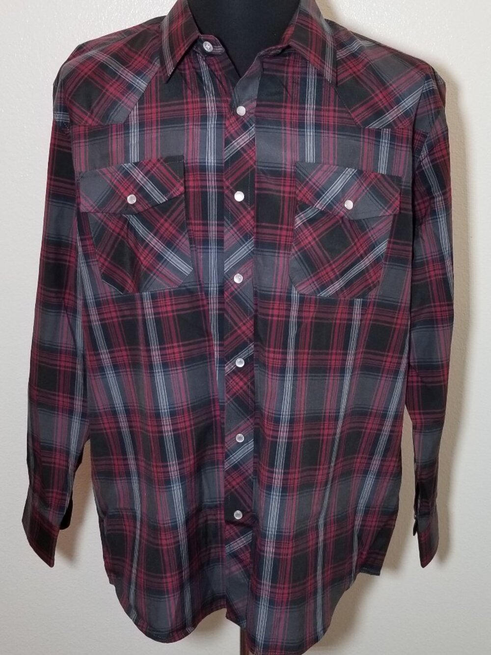 Haband Mens Large Plaid Long Sleeve Shirt Western Cowboy Pearl Snaps Rancher